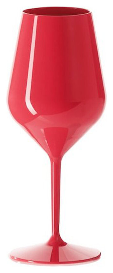 Červená nerozbitná plastová sklenička na víno 470 ml