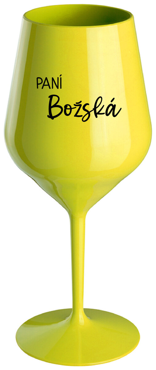 PANÍ BOŽSKÁ - žlutá nerozbitná sklenička na víno 470 ml