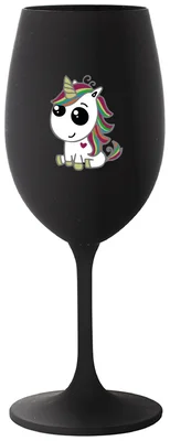 DUHOVÝ JEDNOROŽEC - černá sklenička na víno 350 ml