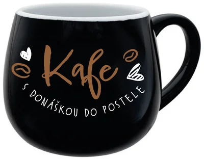 KAFE S DONÁŠKOU DO POSTELE - černý keramický hrníček 300 ml