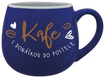 KAFE S DONÁŠKOU DO POSTELE - modrý keramický hrníček 300 ml