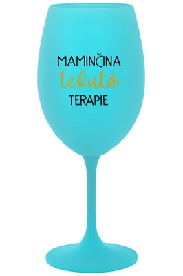 MAMINČINA TEKUTÁ TERAPIE - černá sklenička na víno s nápisem 350 ml