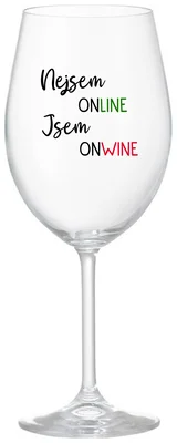 NEJSEM ONLINE JSEM ONWINE - čirá sklenička na víno 350 ml