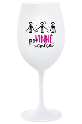 POVINNÉ CVIČENÍ - bordó sklenice na víno s potiskem 350 ml