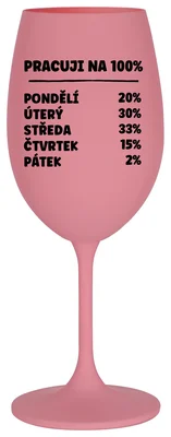 PRACUJI NA 100% - růžová sklenička na víno 350 ml