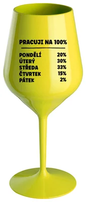 PRACUJI NA 100% - žlutá nerozbitná sklenička na víno 470 ml