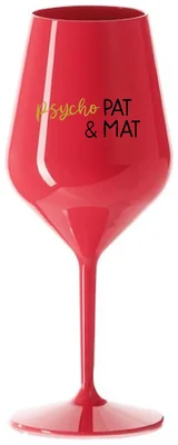 PSYCHO PAT&MAT - červená nerozbitná sklenička na víno 470 ml