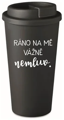 RÁNO NA MĚ VÁŽNĚ NEMLUV. - černý termohrnek 475 ml