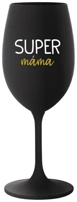 SUPER MÁMA - černá sklenička na víno 350 ml