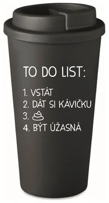 TO DO LIST:  BÝT ÚŽASNÁ - černý termohrnek 475 ml