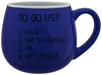 TO DO LIST:  BÝT ÚŽASNÁ - modrý keramický hrníček 300 ml