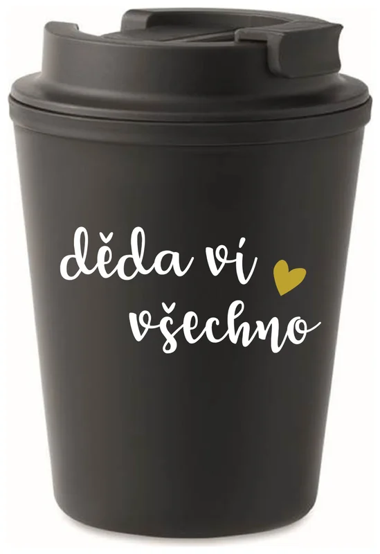 DĚDA VÍ VŠECHNO - černý termohrnek 300 ml