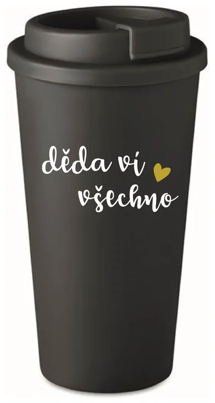 DĚDA VÍ VŠECHNO - černý termohrnek 475 ml