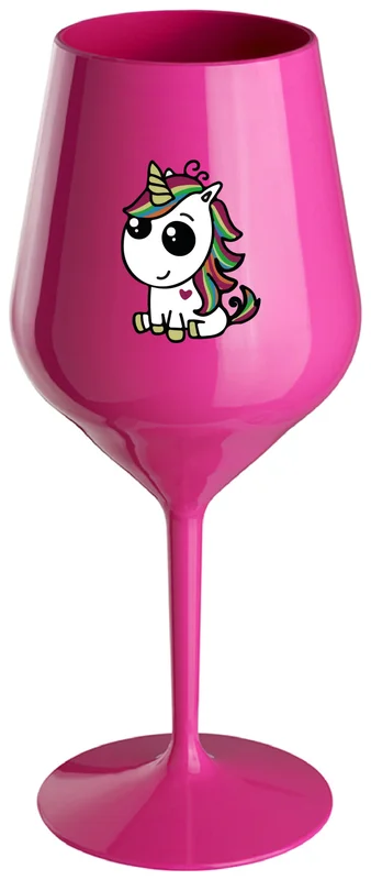 DUHOVÝ JEDNOROŽEC - růžová nerozbitná sklenička na víno 470 ml