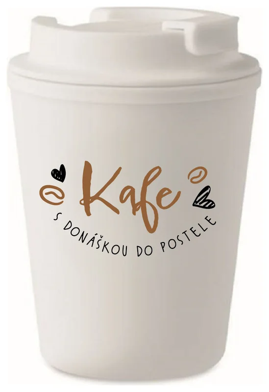 KAFE S DONÁŠKOU DO POSTELE - bílý termohrnek 300 ml