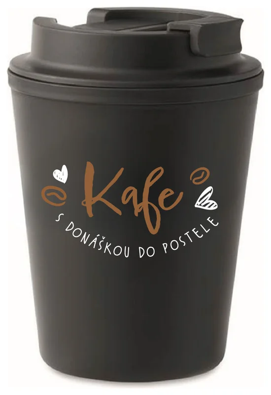 KAFE S DONÁŠKOU DO POSTELE - černý termohrnek 300 ml