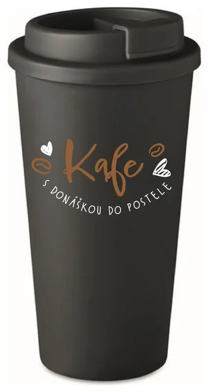 KAFE S DONÁŠKOU DO POSTELE - černý termohrnek 475 ml