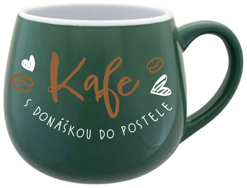 KAFE S DONÁŠKOU DO POSTELE - zelený keramický hrníček 300 ml