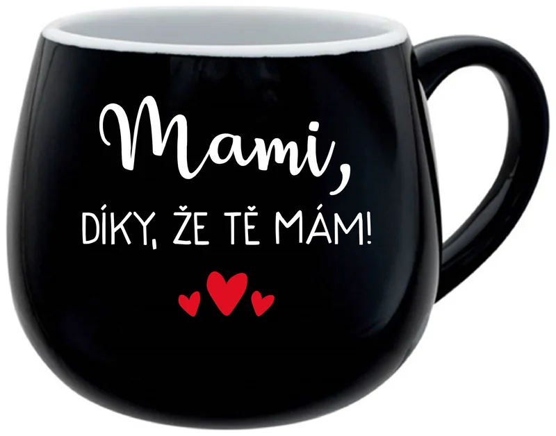 MAMI, DÍKY, ŽE TĚ MÁM! - černý keramický hrníček 300 ml