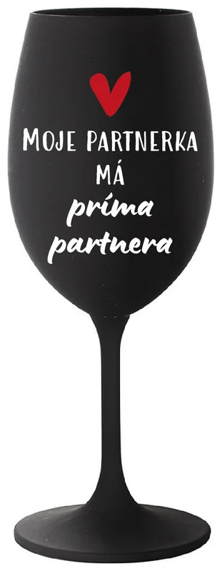 MOJE PARTNERKA MÁ PRÍMA PARTNERA - černá sklenička na víno 350 ml