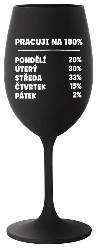 PRACUJI NA 100% - černá sklenička na víno 350 ml