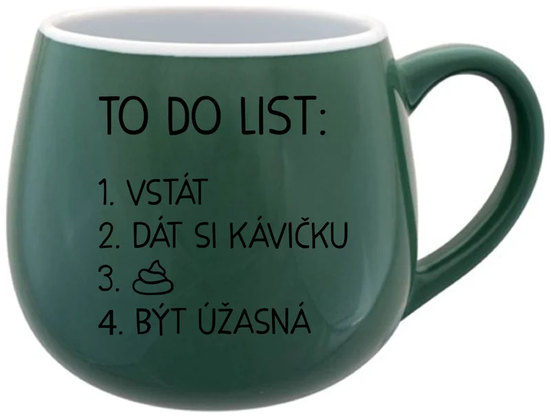 TO DO LIST:  BÝT ÚŽASNÁ - zelený keramický hrníček 300 ml