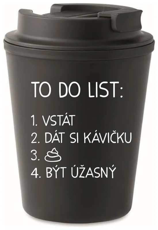 TO DO LIST:  BÝT ÚŽASNÝ - černý termohrnek 300 ml