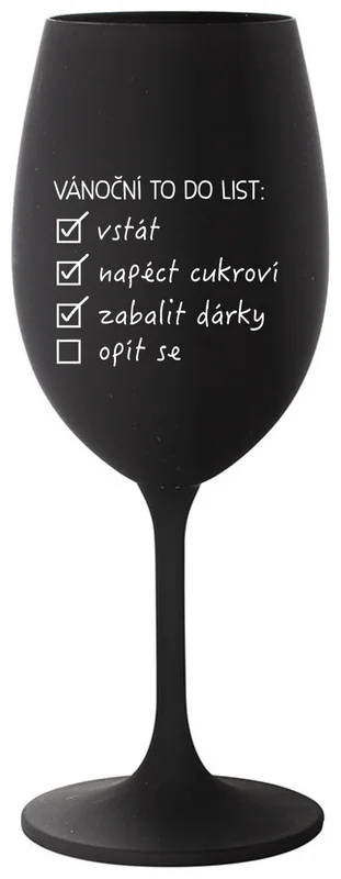 VÁNOČNÍ TODO LIST - černá sklenička na víno 350 ml