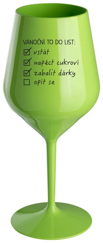 VÁNOČNÍ TODO LIST - zelená nerozbitná sklenička na víno 470 ml